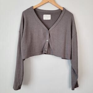 Aeropostale Oversized Crop Thermal Waffle Top Gray Athleisure Preppy Boxy Sz M